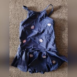 Janie And Jack Navy Blue Sleeveless Dress with Embroidered Details